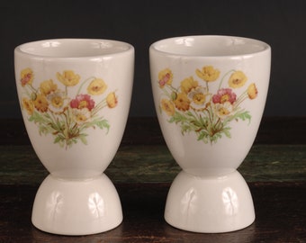 English Floral Double Egg Cups - Set of 2 - Vintage Ceramic Collectible Dining Serving Entertaining