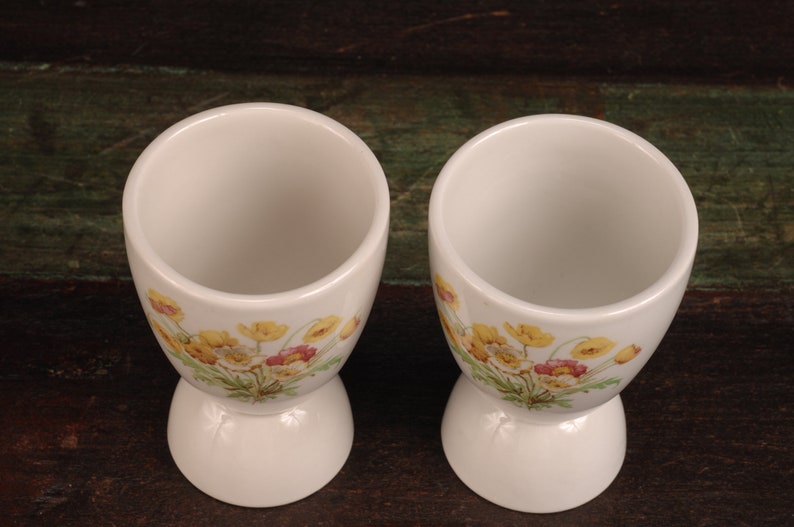 English Floral Double Egg Cups Set of 2 Vintage Ceramic Collectible Dining Serving Entertaining image 3