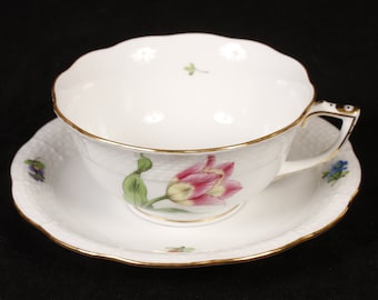 Herend #734-1-00/734-2-00 Tulip Flower Pattern Cup and Saucer - Vintage Ceramic Collectible Home Living Decor