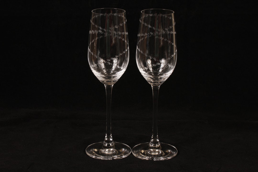 Riedel Etched Wine Champagne Glasses Set of 2 Vintage Etsy