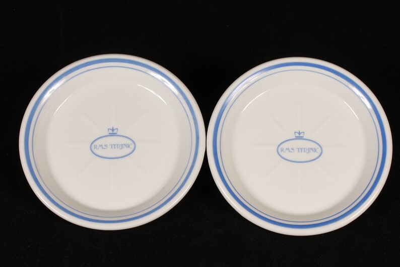 Premiere Classe 1978 RMS Titanic Blue Coaster Tip Tray Set of 2 Vintage Ceramic Collectible Dining Serving Entertaining image 1