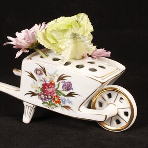 Floral Wheelbarrow Flower Frog Vintage Ceramic Collectible Home Decor Living image 2