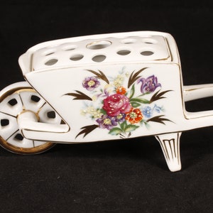 Floral Wheelbarrow Flower Frog Vintage Ceramic Collectible Home Decor Living image 3