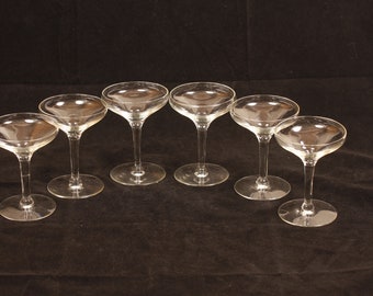 Petite Champagne Coupe Glasses - Set of 6 - Vintage Glass Collectible Dining Serving Entertaining