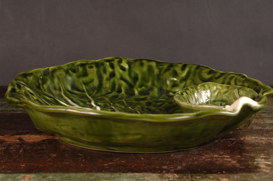 Green Cabbage Chip and Dip Dish Vintage Ceramic Collectible Etsy