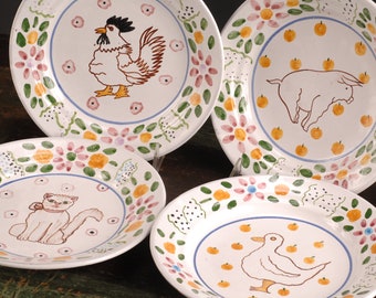 Bentson-West Designs Animal Plates - Set of 4 - Vintage Ceramic Collectible Dining Serving Entertaining