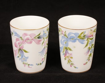 Limoges Saks Fifth Avenue Floral Garland Porcelain Cups - Set of 2 - Vintage Ceramic Collectible Dining Serving Entertaining