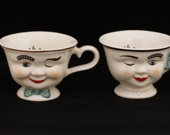 LE Baileys Irish Cream His and Hers Winking Tea Cups - Set of 2 - Vintage Ceramic Collectible Dining Serving Entertaining