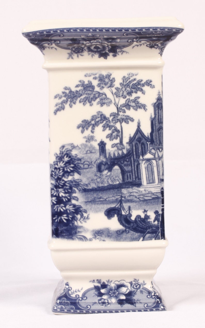 Madison Bay Company Blue Transferware Architectural Scenes Vase Vintage Ceramic Collectible Home Decor Living image 6