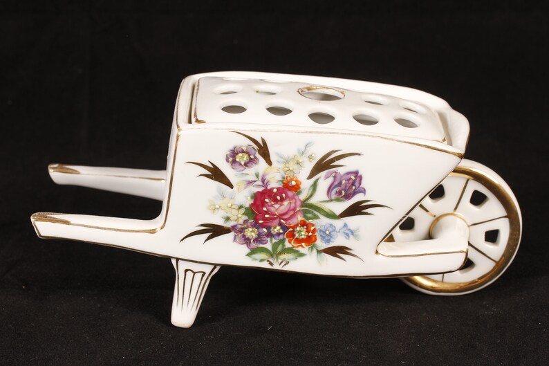 Floral Wheelbarrow Flower Frog Vintage Ceramic Collectible Home Decor Living image 5