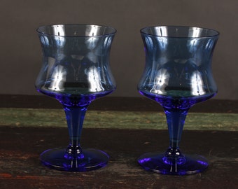 Seneca Glass Company Delphine Blue Small Goblet Glasses - Set of 2 - Vintage Collectible Glassware Dining Serving Entertaining