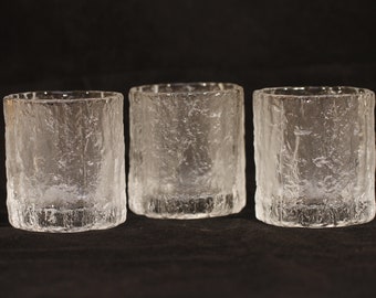 Hoya Mitte des Jahrhunderts moderneGletscher Eisglas Niedrige Kugelgläser - 3er-Set - Vintage Glas Sammler Barware speisen Servieren Unterhaltsam