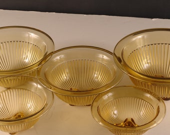 Golden Glo Federal Glass Depression Glass Nested Bowl Set - Set of 5 - Vintage Glass Collectible Dining Serving Entertaining