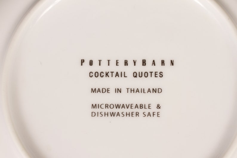 Pottery Barn Cocktail Quote Plates Set of 4 Vintage Ceramic Collectible Dining Serving Entertaining image 6