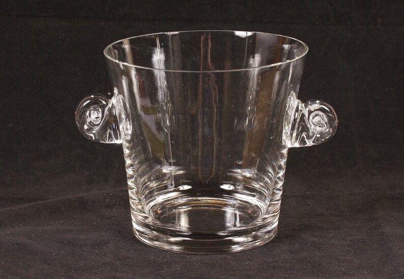 Tiffany Crystal Ice Glass Bucket Scroll Handles Vintage Glass Collectible Barware Dining Serving Entertaining image 1