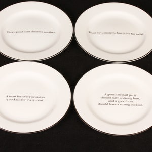 Pottery Barn Cocktail Quote Plates Set of 4 Vintage Ceramic Collectible Dining Serving Entertaining image 1