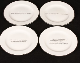 Pottery Barn Cocktail Quote Plates - Set of 4 - Vintage Ceramic Collectible Dining Serving Entertaining