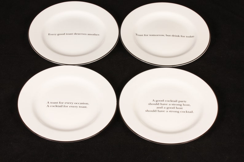 Pottery Barn Cocktail Quote Plates Set of 4 Vintage Ceramic Collectible Dining Serving Entertaining image 1