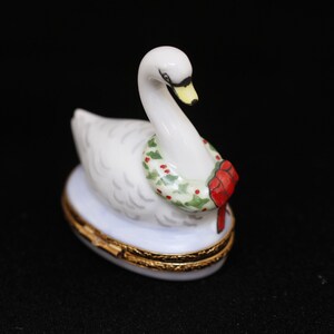 Limoges France White Swan Wreath Bow Trinket Box Vintage Ceramic Collectible Home Living Decor image 3