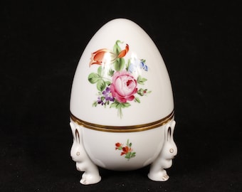 Herend #6047/BT Printemps Pattern Egg Bonbonniere with Bunny Feet Trinket Box - Vintage Ceramic Collectible Home Living Decor