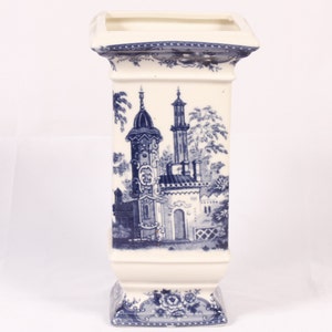 Madison Bay Company Blue Transferware Architectural Scenes Vase Vintage Ceramic Collectible Home Decor Living image 1