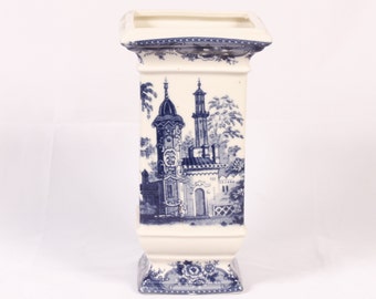Madison Bay Company Blue Transferware Architectural Scenes Vase - Vintage Ceramic Collectible Home Decor Living