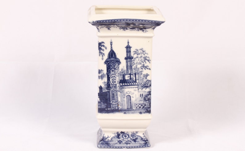 Madison Bay Company Blue Transferware Architectural Scenes Vase Vintage Ceramic Collectible Home Decor Living image 1