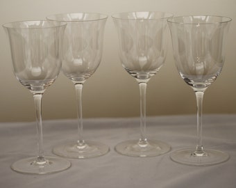 Augarten Wien Tulip Shape Wine Glasses - Set of 4 - Vintage Collectible Glass Barware Drinkware Dining Serving Entertaining