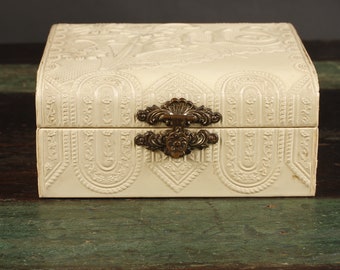 Victorian Embossed Celluloid Veils Storage Box - Vintage Wedding Collectible Home Living Decor Gift