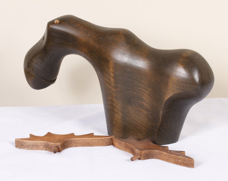 Hand Carved Moose Sculpture by Yoma LeBel Canadian Ebenisterie Vintage Animal Collectible Home Living Decor image 5