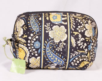 Vera Bradley Ellie Blue Large Cosmetic Case - Vintage Handbag Collectible Fabric Purse Accessories