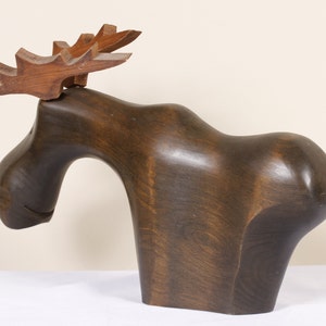 Hand Carved Moose Sculpture by Yoma LeBel Canadian Ebenisterie Vintage Animal Collectible Home Living Decor image 4