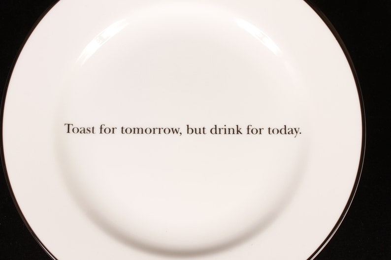 Pottery Barn Cocktail Quote Plates Set of 4 Vintage Ceramic Collectible Dining Serving Entertaining image 2