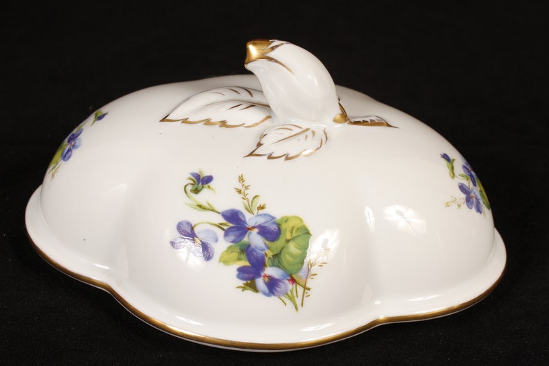 Limoges Purple Flowers Four Lobed Covered Dish Vintage Ceramic Collectible Home Living Decor image 7