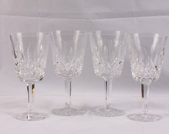 Waterford Crystal Lismore Pattern Water Goblets - Set of 4 - Vintage Glass Collectible Dining Serving Entertaining