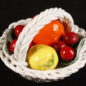 Capodimonte Fruit Basket Lemon Orange Cherries - Vintage Ceramic Collectible Home Living Decor
