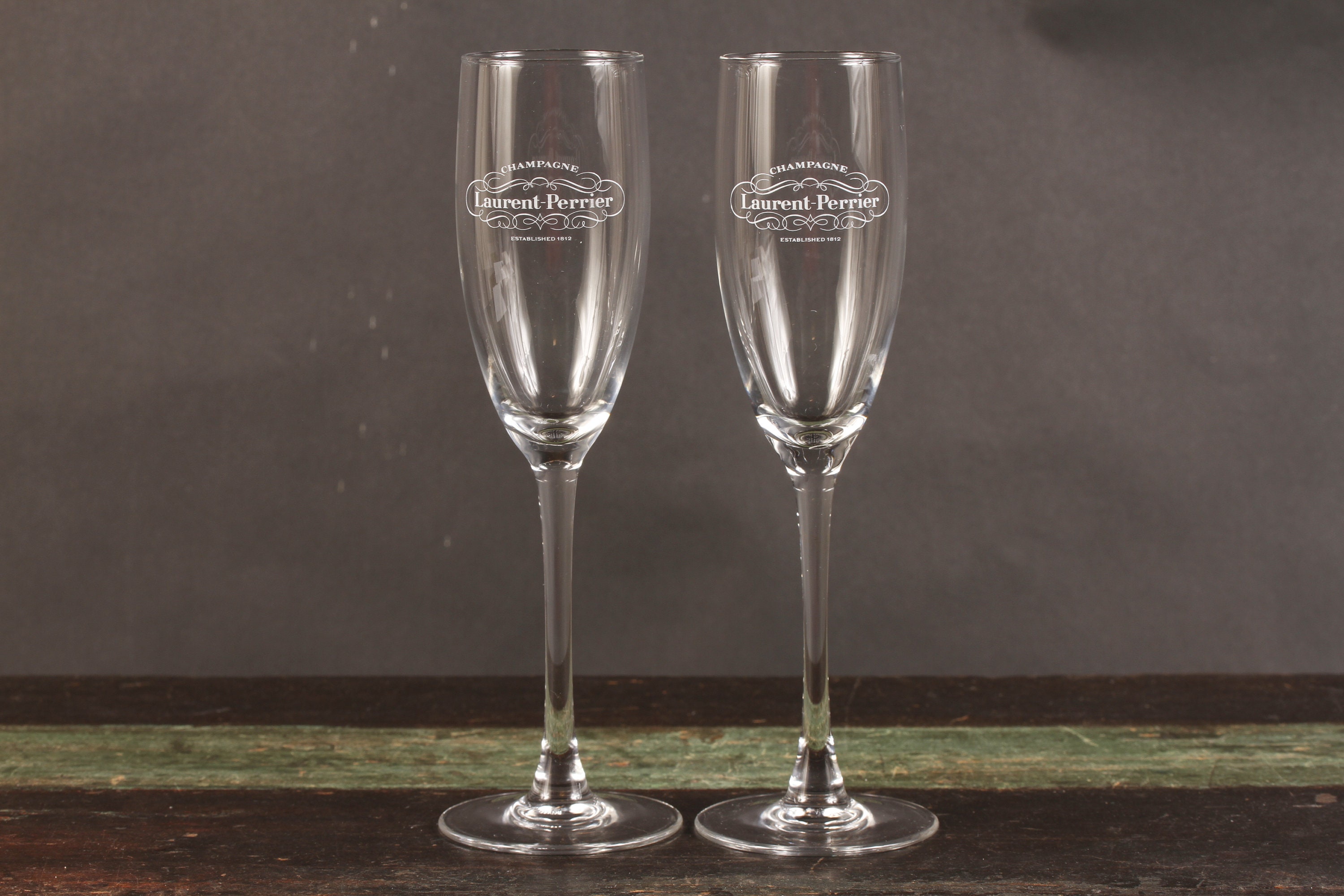 Laurent Perrier Champagne Glasses Flutes - Set of 2 - Vintage Laurent Perrier Champagne Glasses Flutes - Set of 2 - Vintage