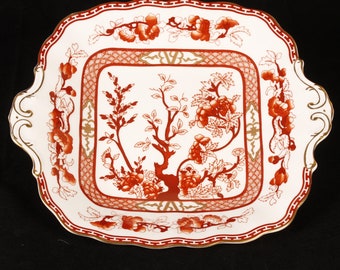 Coalport Indian Tree Coral Handled Cookie Cake Plate - Vintage Ceramic Collectible Dining Serving Entertaining