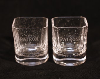 Tequila Patron Square Bubble Shot Glasses - Set of 2 - Vintage Collectible Glassware Dining Serving Entertaining