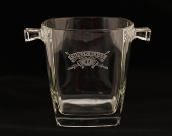 Etched Chivas Regal 12 Scotch Ice Glass Bucket - Vintage Glass Collectible Barware Dining Serving Entertaining