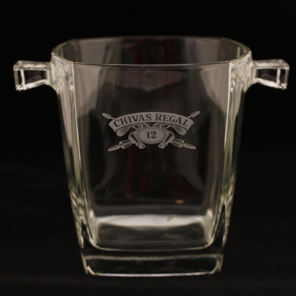 Etched Chivas Regal 12 Scotch Ice Glass Bucket - Vintage Glass Collectible Barware Dining Serving Entertaining