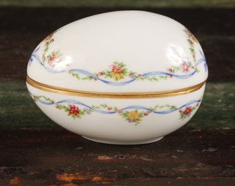 White Limoges Chamart France Trinket Egg Box - Vintage Ceramic Collectible Home Decor Living