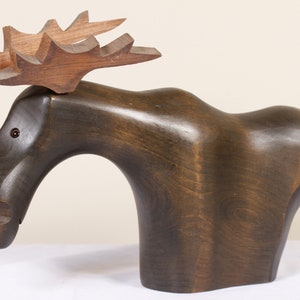 Hand Carved Moose Sculpture by Yoma LeBel Canadian Ebenisterie Vintage Animal Collectible Home Living Decor image 1