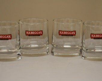 Kilbeggan Oval Irish Whiskey Glasses - Set of 4 - Vintage Glass Collectible Barware Drinkware Entertaining