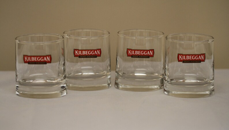 Kilbeggan Oval Irish Whiskey Glasses Set of 4 Vintage Glass Collectible Barware Drinkware Entertaining image 1