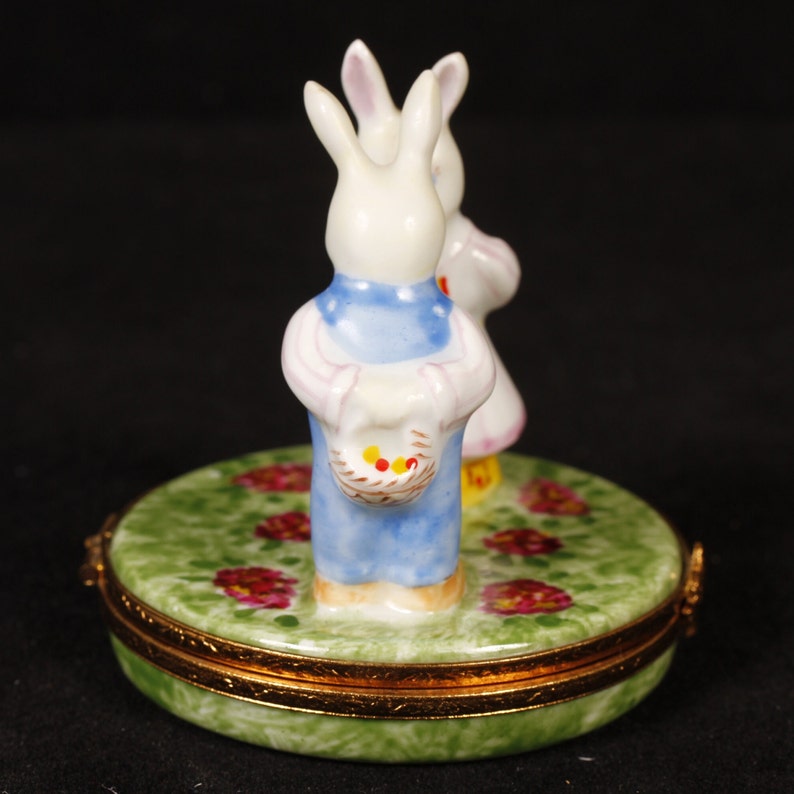Limoges France Kissing Bunnies with Gifts Trinket Box Vintage Ceramic Collectible Home Living Decor image 5