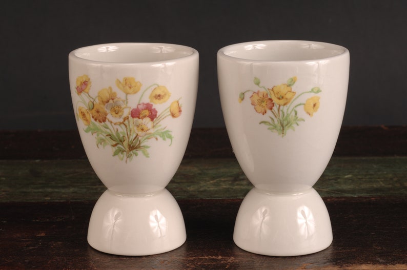 English Floral Double Egg Cups Set of 2 Vintage Ceramic Collectible Dining Serving Entertaining image 2
