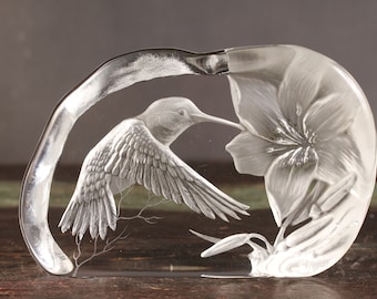 Dartington Crystal Hummingbird Paperweight - Vintage Glass Collectible Home Decor Living Gift