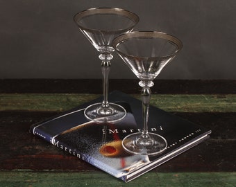 Mikasa Palatial Platinum Martini Glasses - Set of 2 - Vintage Glass Collectibles Dining Serving Entertaining Barware Gift