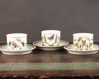 Portmeirion The Botanic Garden Cups and Saucers Old Mark 1972 - Set of 3 - Vintage Ceramic Collectible Dining Serving Entertaining